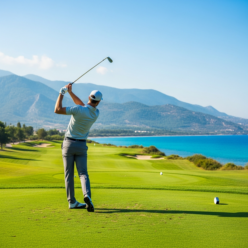 Golfspieler in Esentepe mit Meerblick