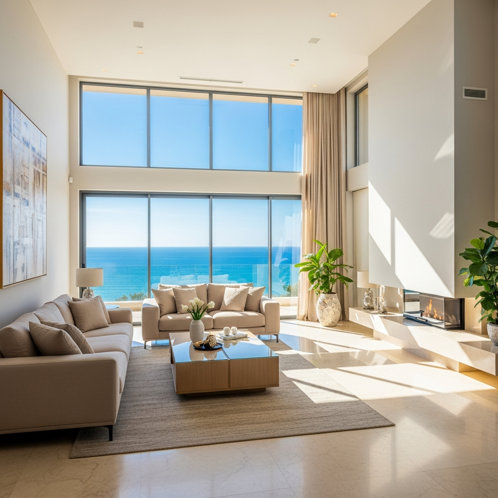 Helles Interieur einer Ferienwohnung in Nordzypern mit modernem Design